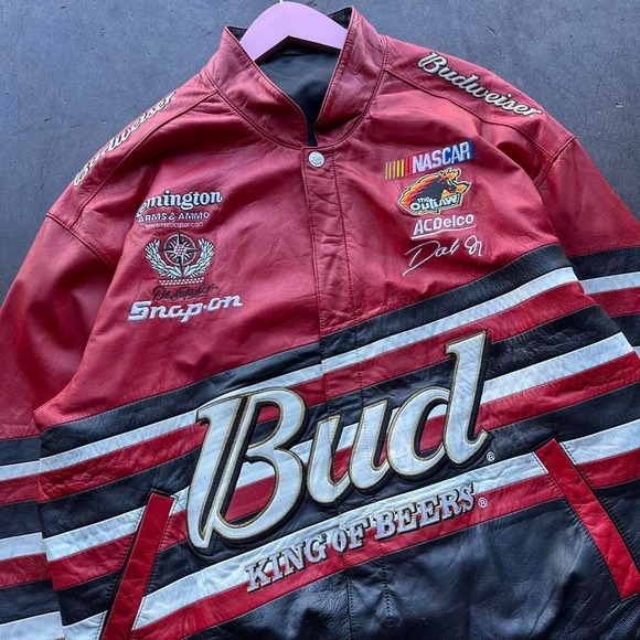 Vintage Budweiser Leather NASCAR Jacket Reversible Size Medium - Picture 2 of 6